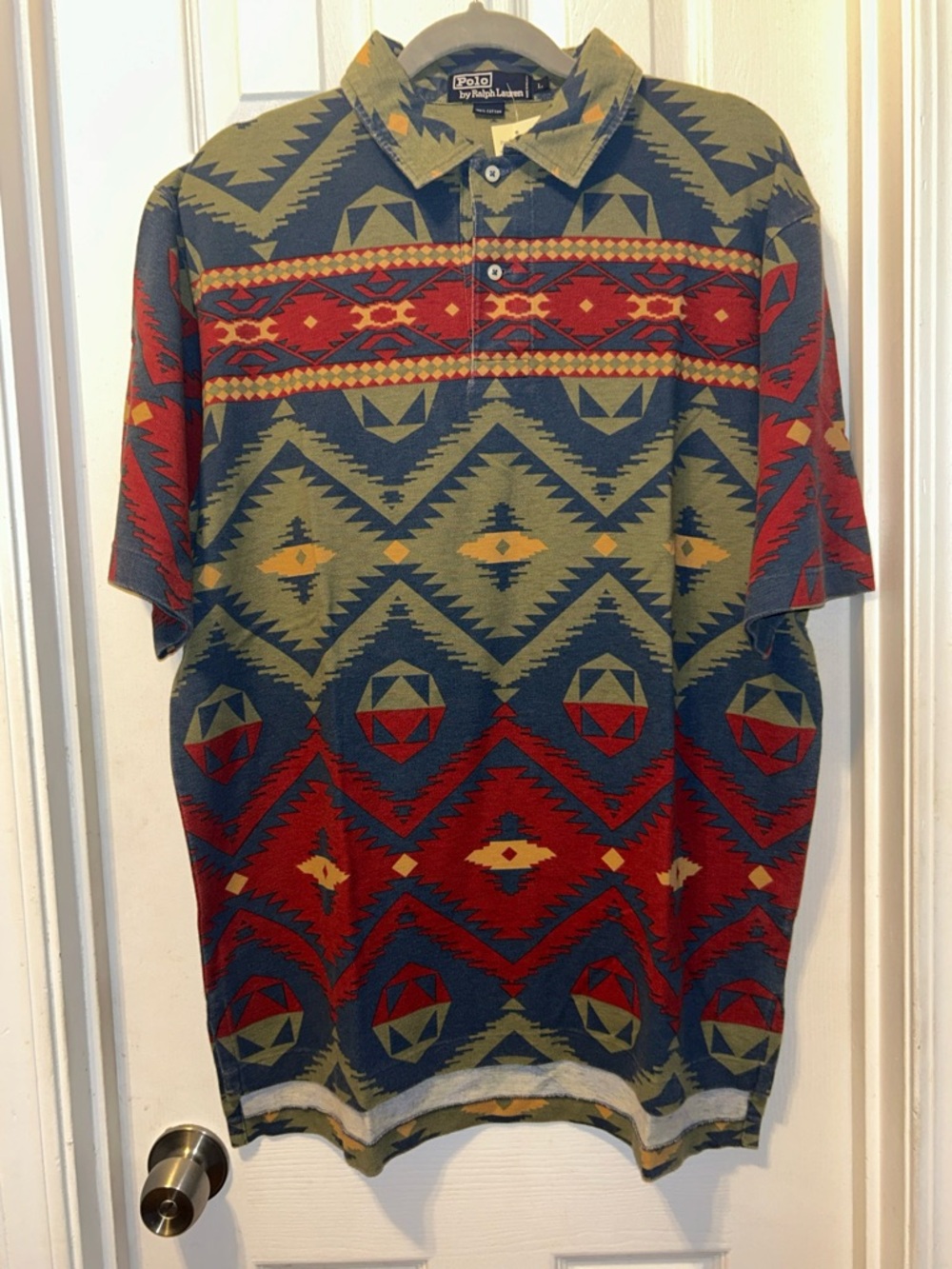 NWT ‘90s Polo Ralph Lauren Men’s L VTG Aztec Navajo Southwestern Polo Shirt